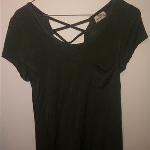 dark green shirt with decorated back